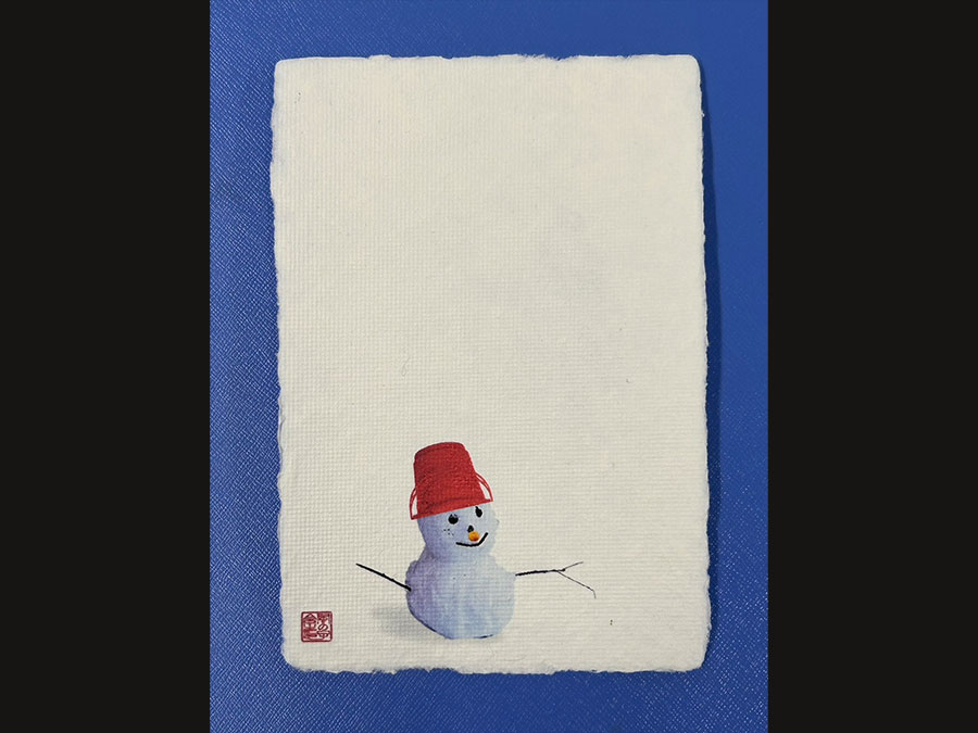赤い帽子の雪だるま
