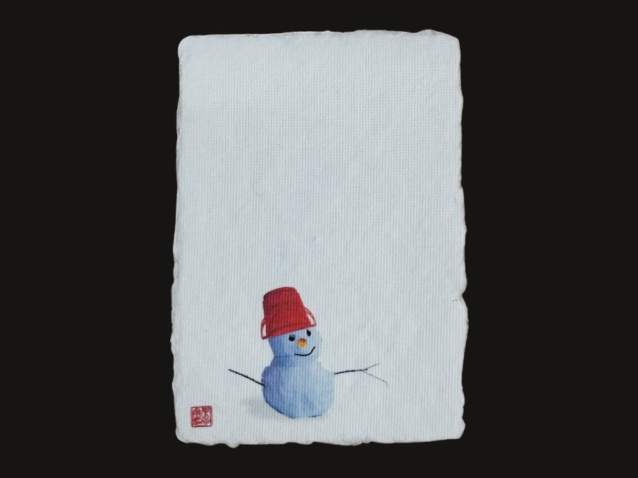 赤い帽子の雪だるま