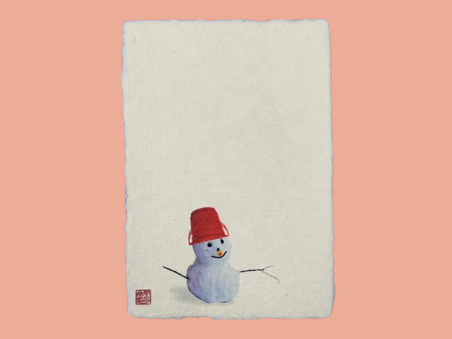 赤い帽子の雪だるま